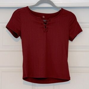 SO Women's Burgundy Lace-Up Tee
